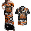 Personalized Wests Tigers Couples Matching Off Shoulder Maxi Dress and Hawaiian Shirt Graffiti Grunge Abstract Urban Street Style Design