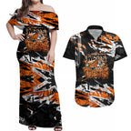 Personalized Wests Tigers Couples Matching Off Shoulder Maxi Dress and Hawaiian Shirt Graffiti Grunge Abstract Urban Street Style Design