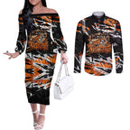 Personalized Wests Tigers Couples Matching Off The Shoulder Long Sleeve Dress and Long Sleeve Button Shirt Graffiti Grunge Abstract Urban Street Style Design