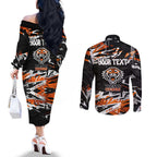 Personalized Wests Tigers Couples Matching Off The Shoulder Long Sleeve Dress and Long Sleeve Button Shirt Graffiti Grunge Abstract Urban Street Style Design