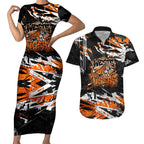 Personalized Wests Tigers Couples Matching Short Sleeve Bodycon Dress and Hawaiian Shirt Graffiti Grunge Abstract Urban Street Style Design
