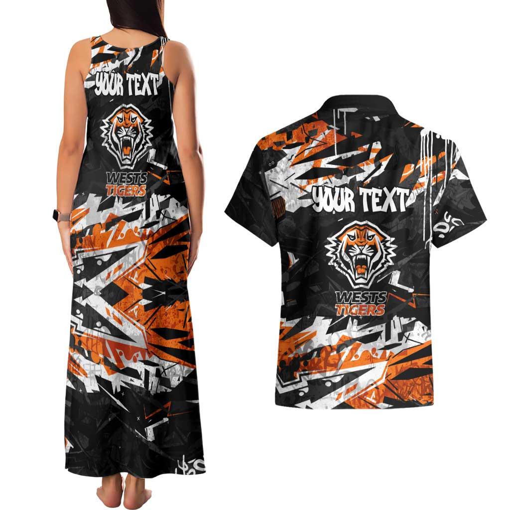 Personalized Wests Tigers Couples Matching Tank Maxi Dress and Hawaiian Shirt Graffiti Grunge Abstract Urban Street Style Design
