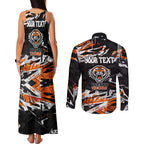 Personalized Wests Tigers Couples Matching Tank Maxi Dress and Long Sleeve Button Shirt Graffiti Grunge Abstract Urban Street Style Design