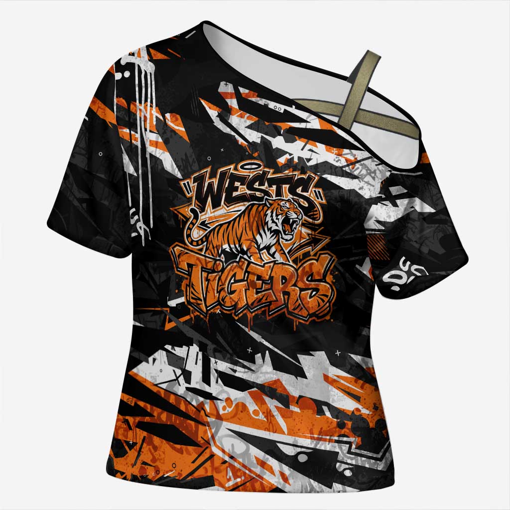 Personalized Wests Tigers Cross Shoulder Shirt Graffiti Grunge Abstract Urban Street Style Design