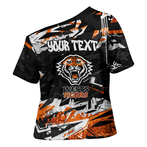 Personalized Wests Tigers Cross Shoulder Shirt Graffiti Grunge Abstract Urban Street Style Design