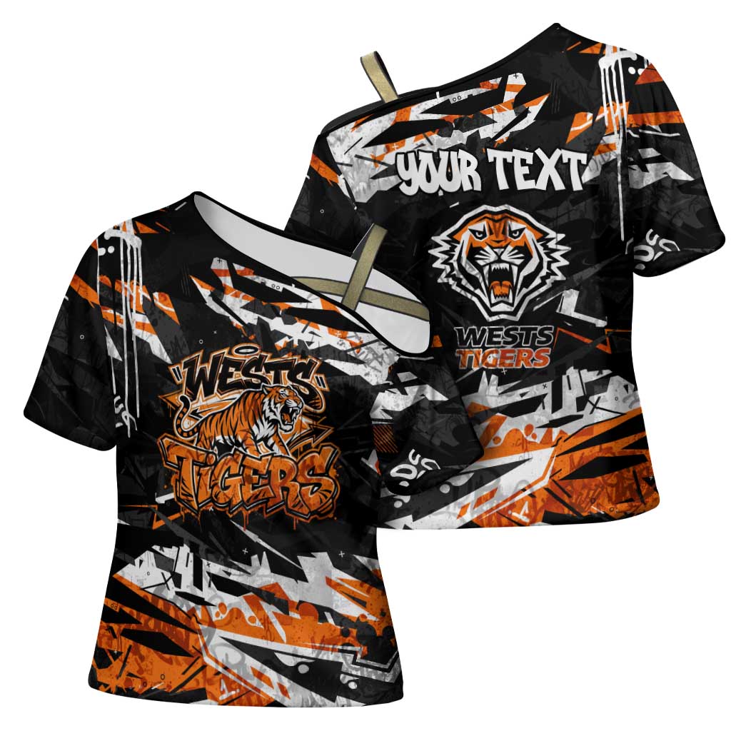 Personalized Wests Tigers Cross Shoulder Shirt Graffiti Grunge Abstract Urban Street Style Design
