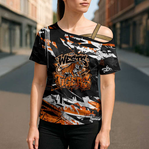 Personalized Wests Tigers Cross Shoulder Shirt Graffiti Grunge Abstract Urban Street Style Design