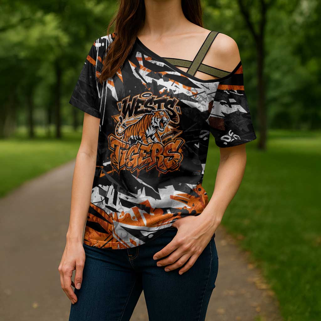 Personalized Wests Tigers Cross Shoulder Shirt Graffiti Grunge Abstract Urban Street Style Design