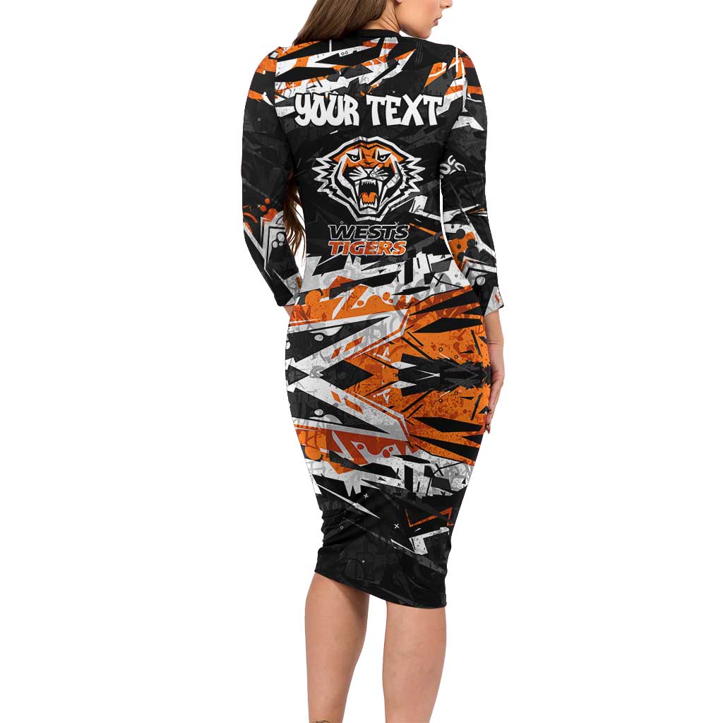 Personalized Wests Tigers Family Matching Long Sleeve Bodycon Dress and Hawaiian Shirt Graffiti Grunge Abstract Urban Street Style Design