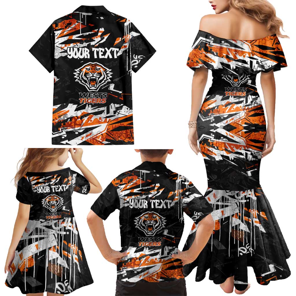 Personalized Wests Tigers Family Matching Mermaid Dress and Hawaiian Shirt Graffiti Grunge Abstract Urban Street Style Design