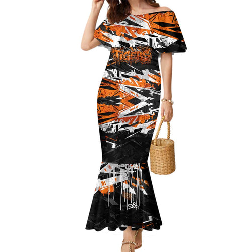 Personalized Wests Tigers Family Matching Mermaid Dress and Hawaiian Shirt Graffiti Grunge Abstract Urban Street Style Design