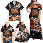 Personalized Wests Tigers Family Matching Off Shoulder Maxi Dress and Hawaiian Shirt Graffiti Grunge Abstract Urban Street Style Design