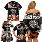 Personalized Wests Tigers Family Matching Off Shoulder Short Dress and Hawaiian Shirt Graffiti Grunge Abstract Urban Street Style Design