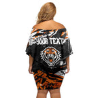Personalized Wests Tigers Family Matching Off Shoulder Short Dress and Hawaiian Shirt Graffiti Grunge Abstract Urban Street Style Design