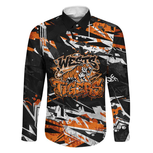 Personalized Wests Tigers Family Matching Puletasi and Hawaiian Shirt Graffiti Grunge Abstract Urban Street Style Design