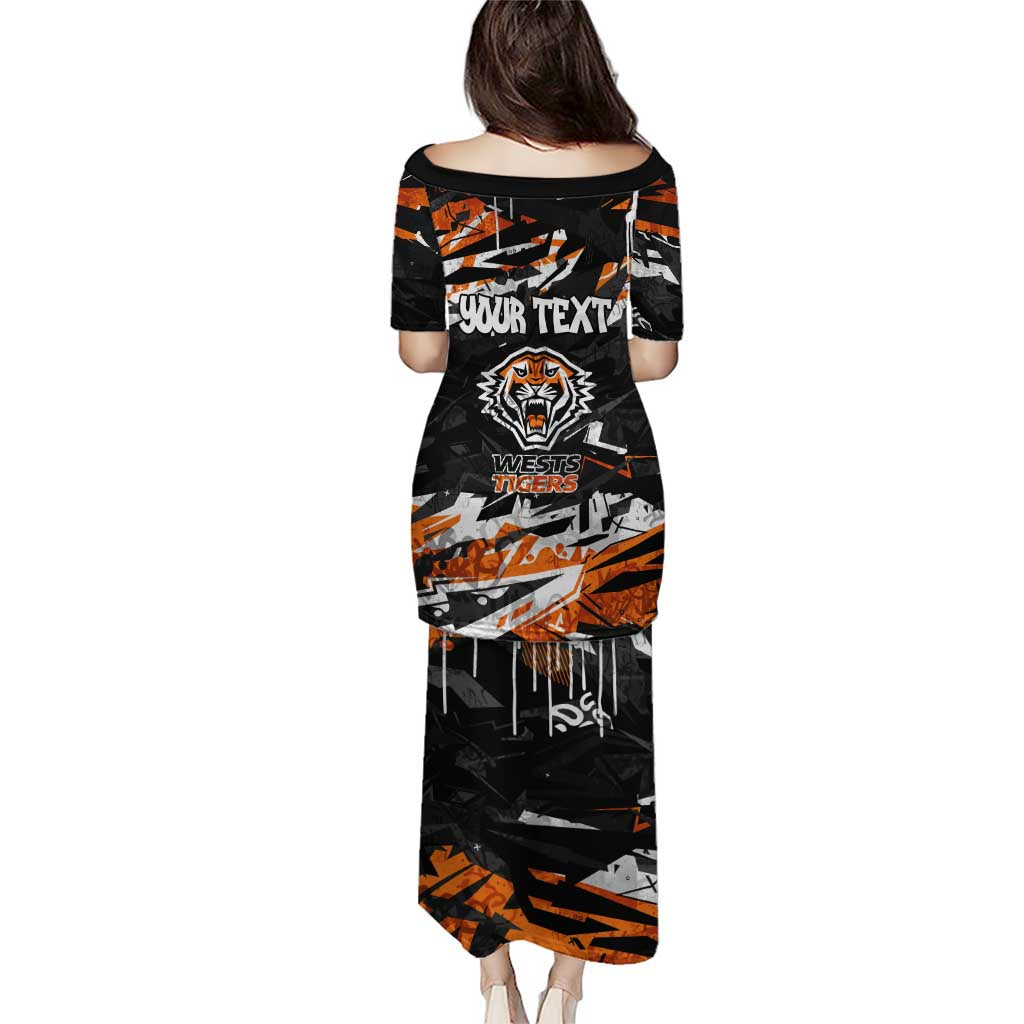 Personalized Wests Tigers Family Matching Puletasi and Hawaiian Shirt Graffiti Grunge Abstract Urban Street Style Design