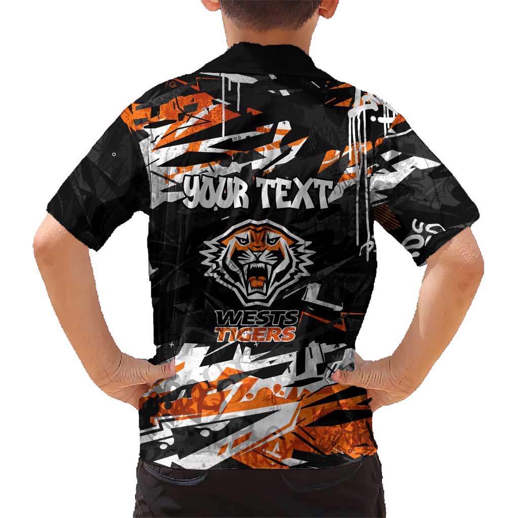 Personalized Wests Tigers Family Matching Summer Maxi Dress and Hawaiian Shirt Graffiti Grunge Abstract Urban Street Style Design