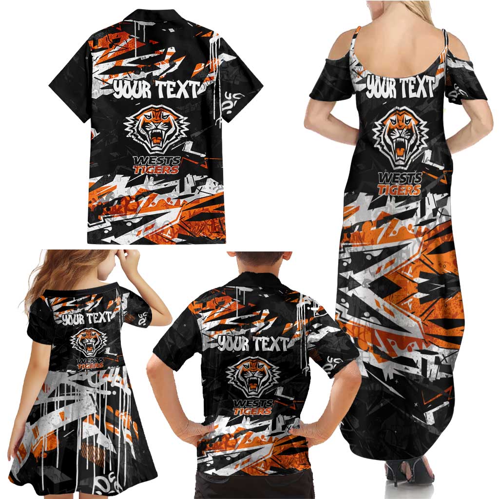Personalized Wests Tigers Family Matching Summer Maxi Dress and Hawaiian Shirt Graffiti Grunge Abstract Urban Street Style Design