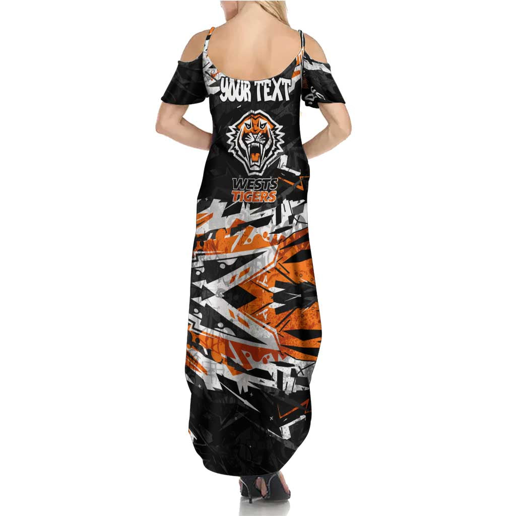 Personalized Wests Tigers Family Matching Summer Maxi Dress and Hawaiian Shirt Graffiti Grunge Abstract Urban Street Style Design