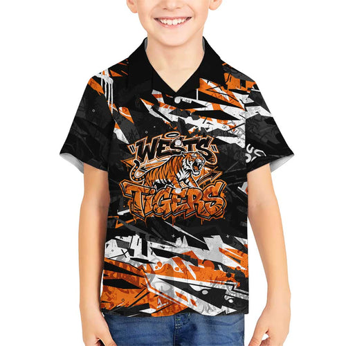 Personalized Wests Tigers Family Matching Tank Maxi Dress and Hawaiian Shirt Graffiti Grunge Abstract Urban Street Style Design
