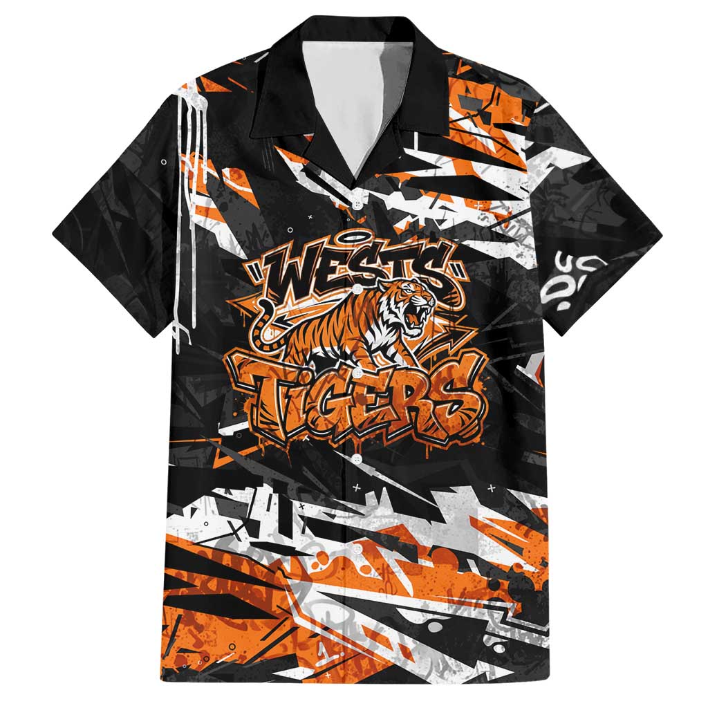 Personalized Wests Tigers Hawaiian Shirt Graffiti Grunge Abstract Urban Street Style Design