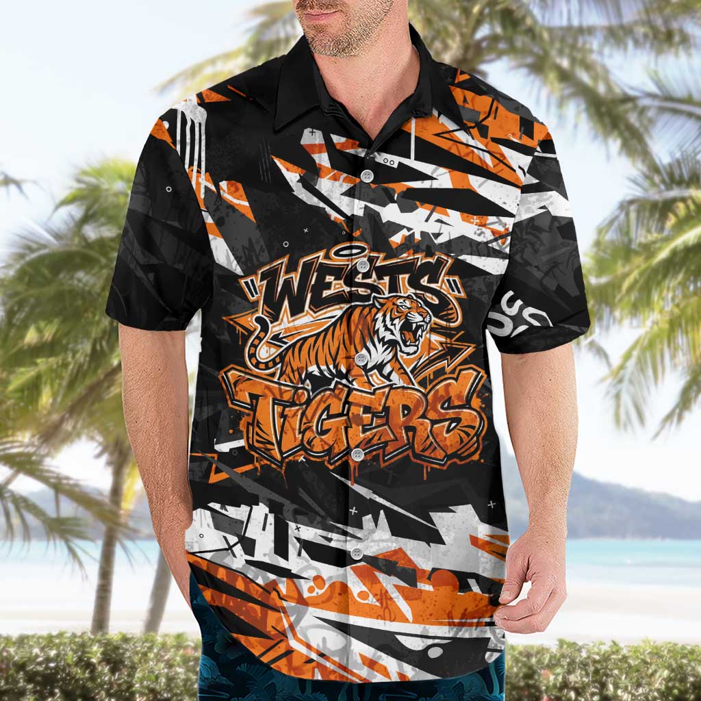 Personalized Wests Tigers Hawaiian Shirt Graffiti Grunge Abstract Urban Street Style Design