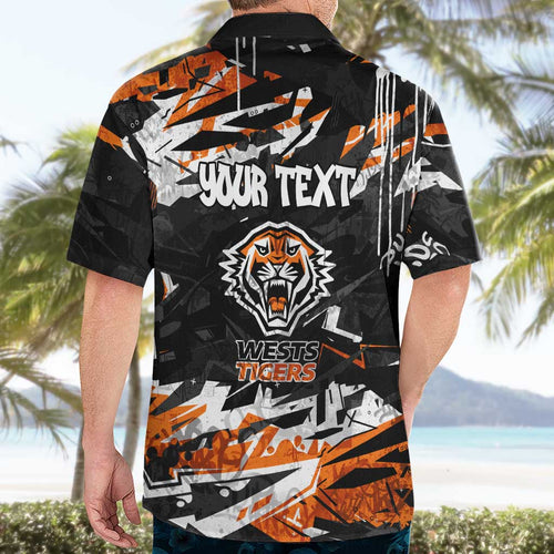 Personalized Wests Tigers Hawaiian Shirt Graffiti Grunge Abstract Urban Street Style Design