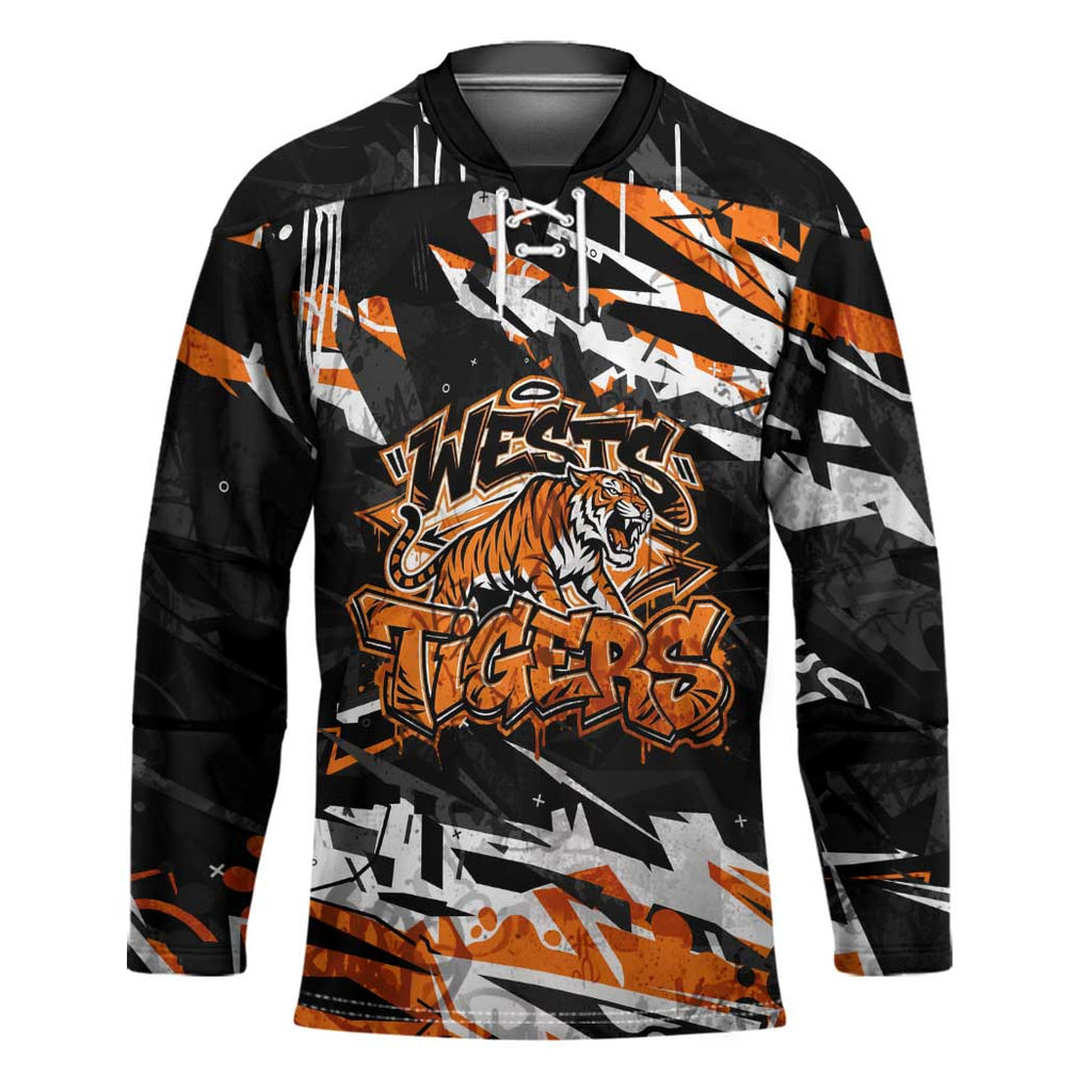 Personalized Wests Tigers Hockey Jersey Graffiti Grunge Abstract Urban Street Style Design