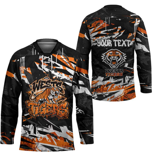 Personalized Wests Tigers Hockey Jersey Graffiti Grunge Abstract Urban Street Style Design