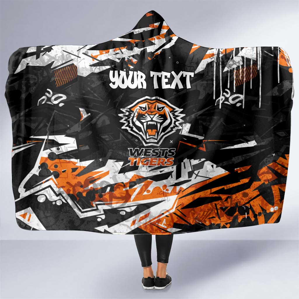 Personalized Wests Tigers Hooded Blanket Graffiti Grunge Abstract Urban Street Style Design