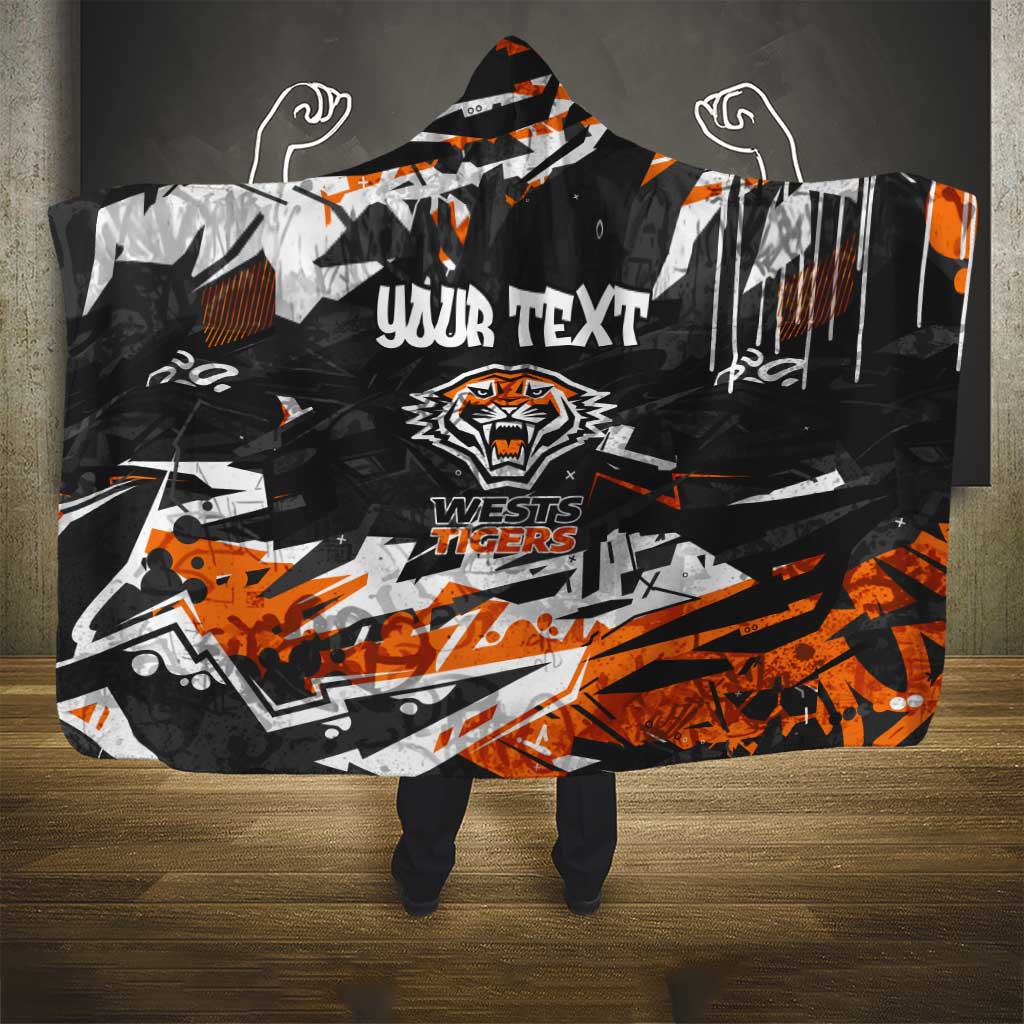 Personalized Wests Tigers Hooded Blanket Graffiti Grunge Abstract Urban Street Style Design