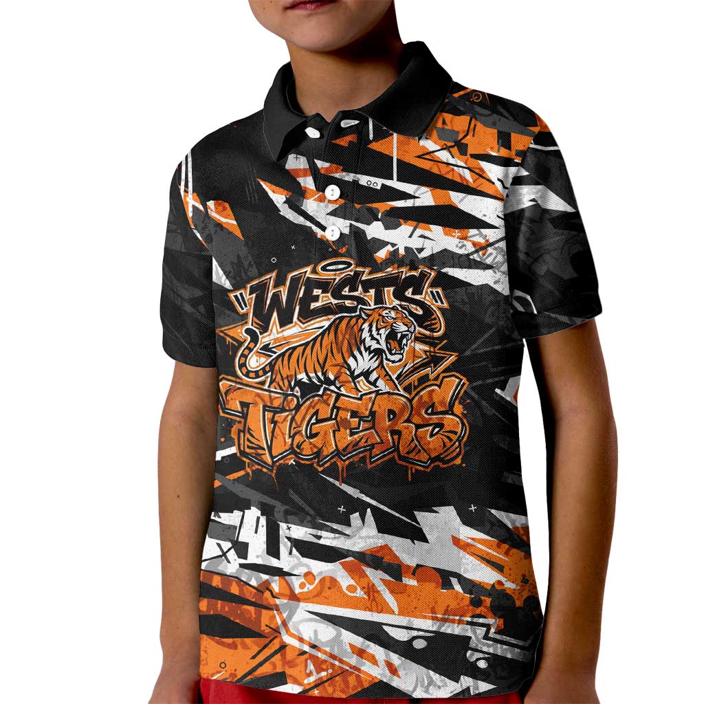 Personalized Wests Tigers Kid Polo Shirt Graffiti Grunge Abstract Urban Street Style Design