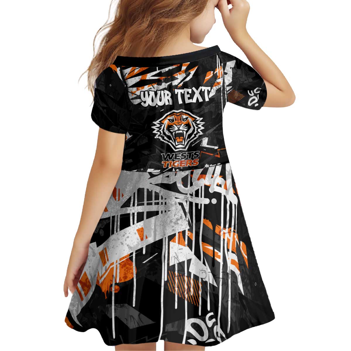 Personalized Wests Tigers Kid Short Sleeve Dress Graffiti Grunge Abstract Urban Street Style Design