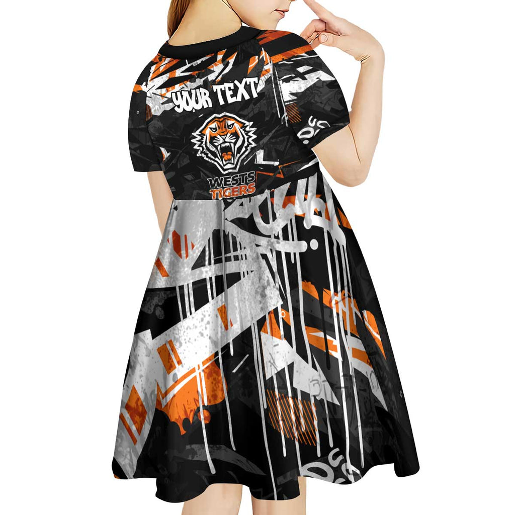 Personalized Wests Tigers Kid Short Sleeve Dress Graffiti Grunge Abstract Urban Street Style Design