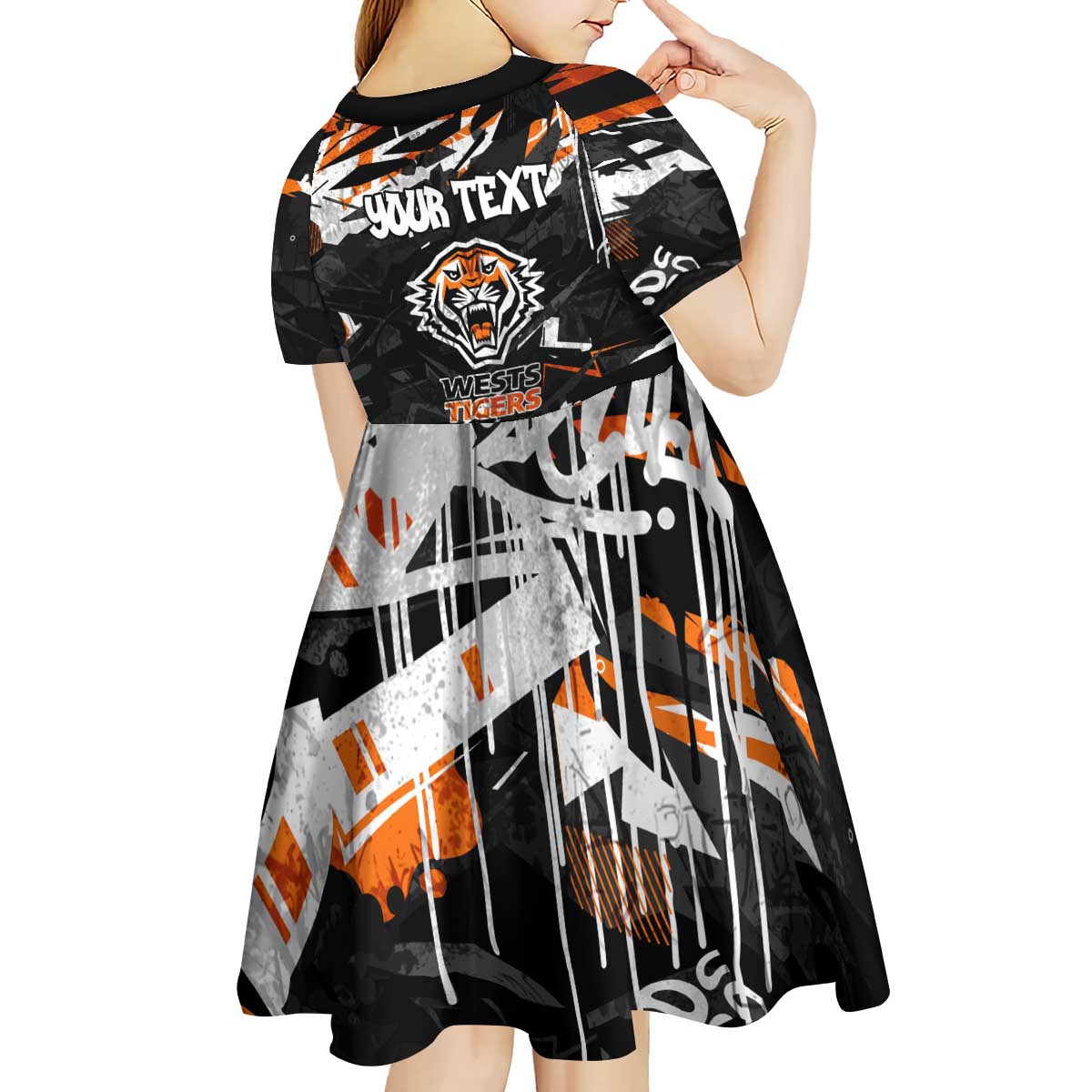 Personalized Wests Tigers Kid Short Sleeve Dress Graffiti Grunge Abstract Urban Street Style Design