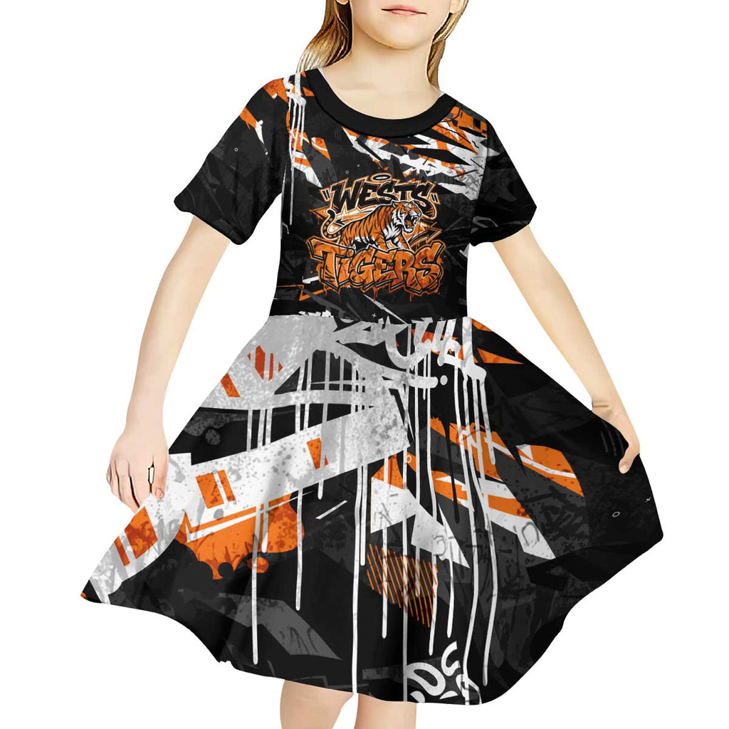 Personalized Wests Tigers Kid Short Sleeve Dress Graffiti Grunge Abstract Urban Street Style Design