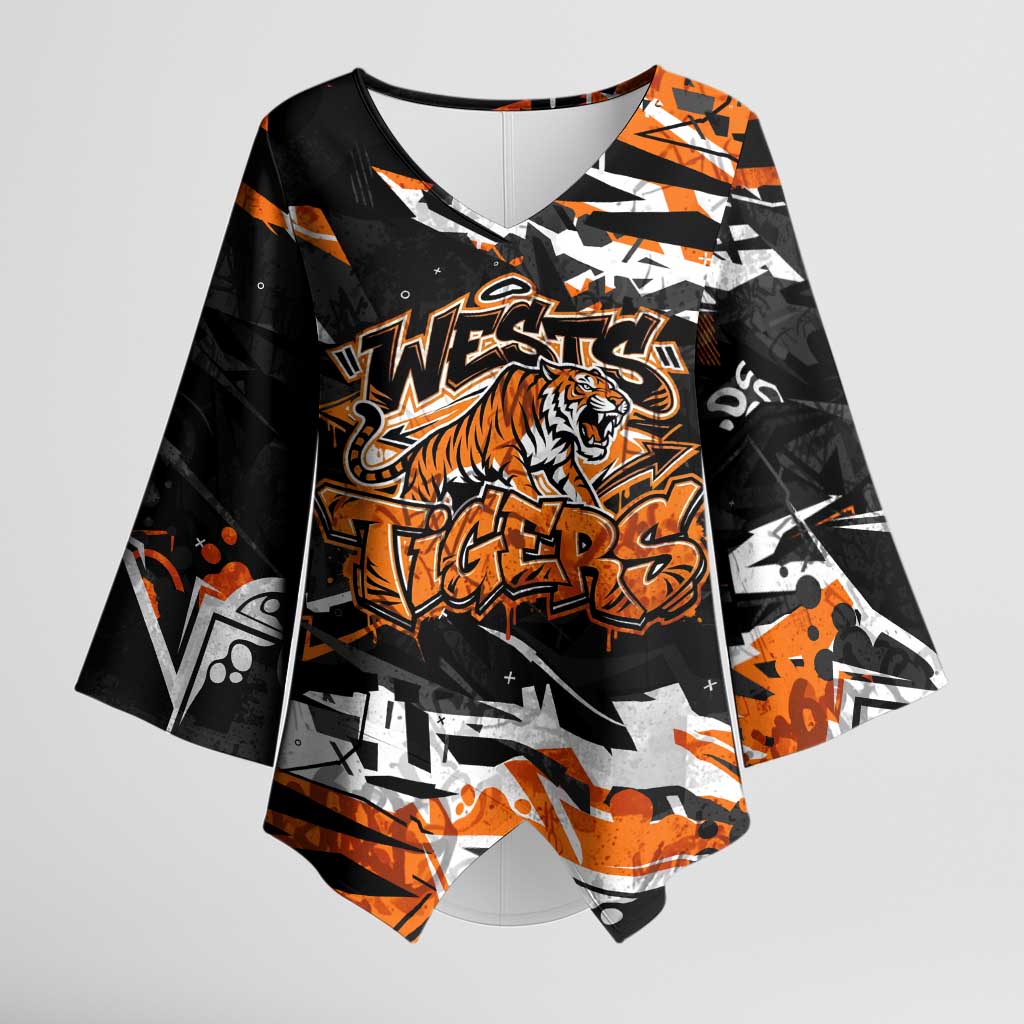 Personalized Wests Tigers Kimono Sleeve Blouse Graffiti Grunge Abstract Urban Street Style Design