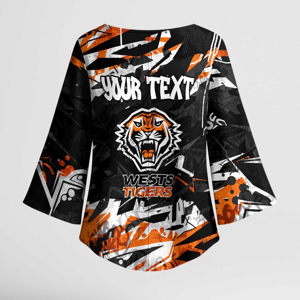Personalized Wests Tigers Kimono Sleeve Blouse Graffiti Grunge Abstract Urban Street Style Design
