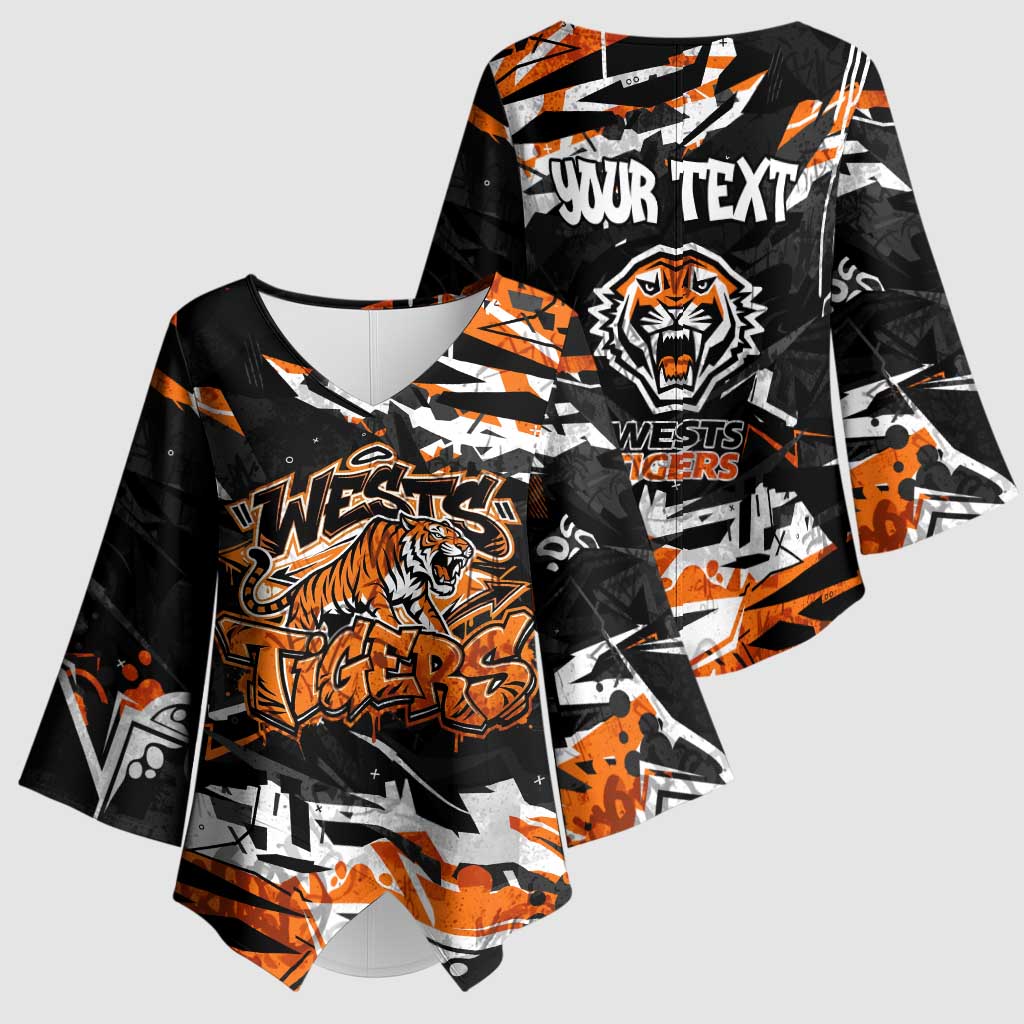 Personalized Wests Tigers Kimono Sleeve Blouse Graffiti Grunge Abstract Urban Street Style Design