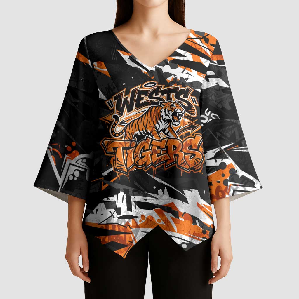Personalized Wests Tigers Kimono Sleeve Blouse Graffiti Grunge Abstract Urban Street Style Design