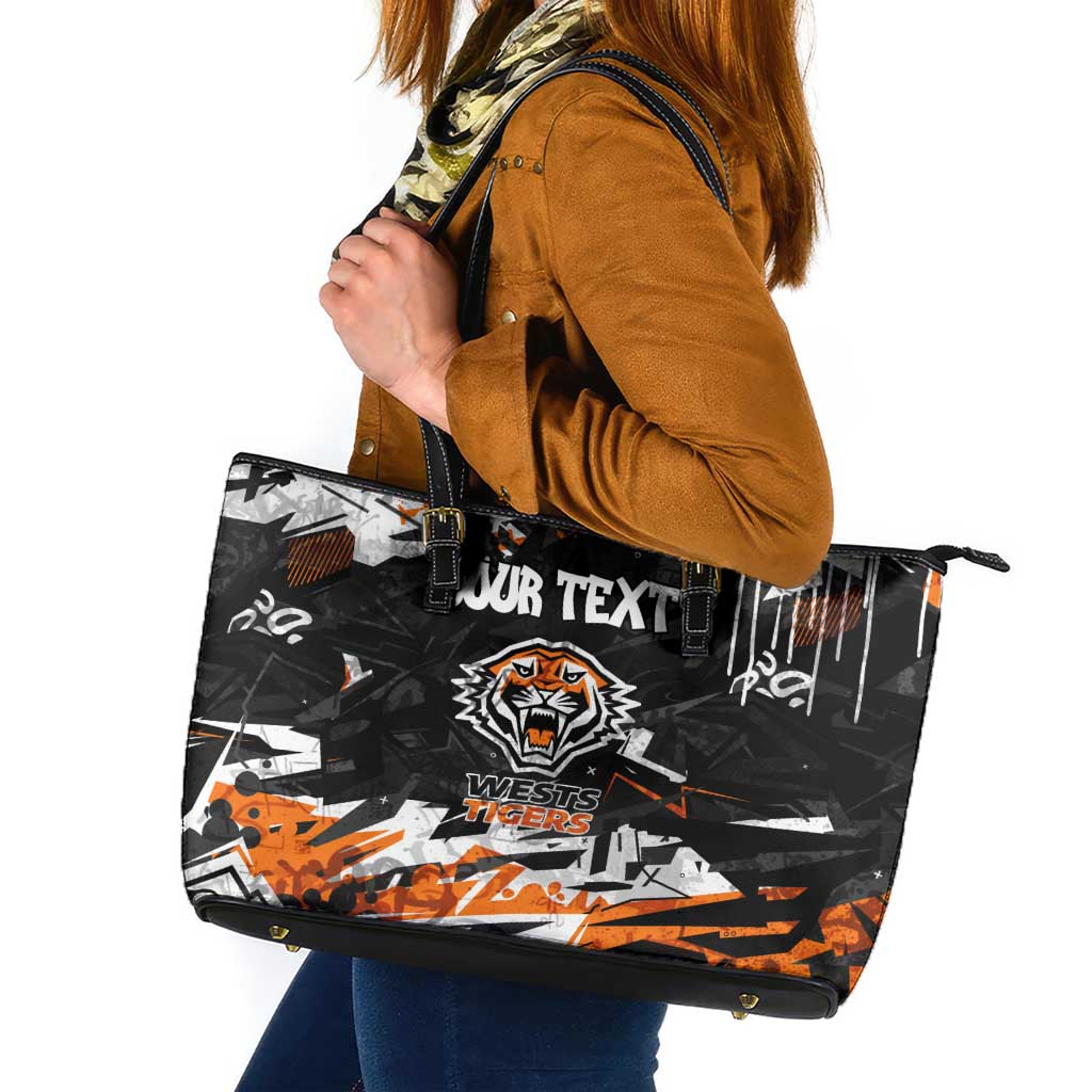 Personalized Wests Tigers Leather Tote Bag Graffiti Grunge Abstract Urban Street Style Design