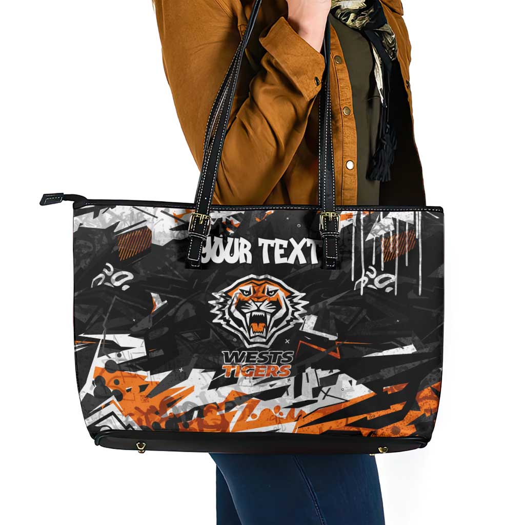 Personalized Wests Tigers Leather Tote Bag Graffiti Grunge Abstract Urban Street Style Design