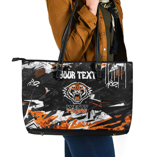 Personalized Wests Tigers Leather Tote Bag Graffiti Grunge Abstract Urban Street Style Design