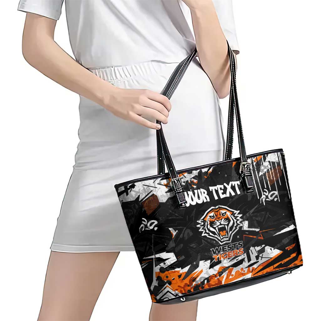 Personalized Wests Tigers Leather Tote Bag Graffiti Grunge Abstract Urban Street Style Design