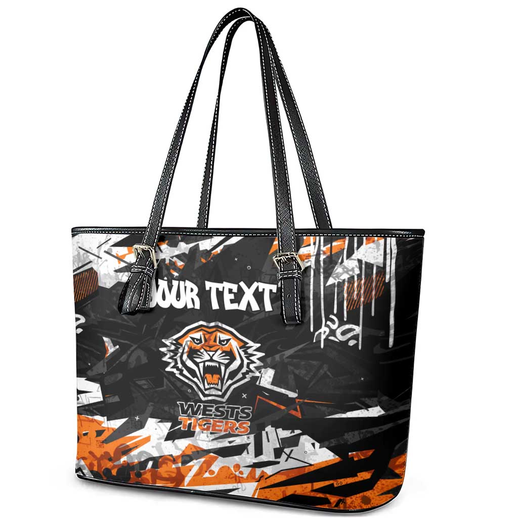 Personalized Wests Tigers Leather Tote Bag Graffiti Grunge Abstract Urban Street Style Design