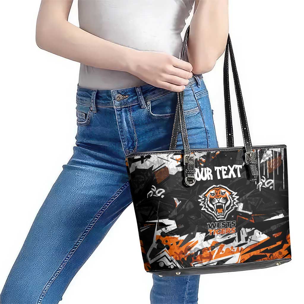 Personalized Wests Tigers Leather Tote Bag Graffiti Grunge Abstract Urban Street Style Design