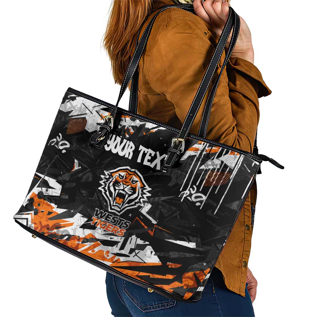 Personalized Wests Tigers Leather Tote Bag Graffiti Grunge Abstract Urban Street Style Design