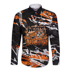 Personalized Wests Tigers Long Sleeve Button Shirt Graffiti Grunge Abstract Urban Street Style Design