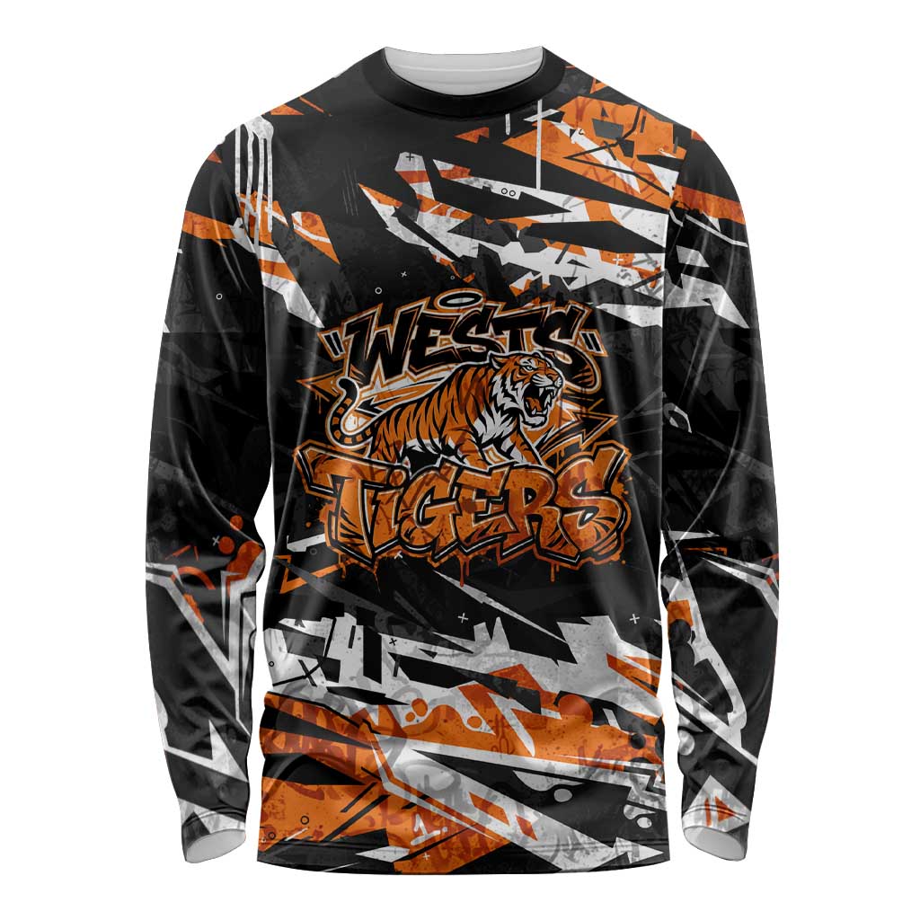Personalized Wests Tigers Long Sleeve Shirt Graffiti Grunge Abstract Urban Street Style Design