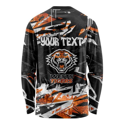 Personalized Wests Tigers Long Sleeve Shirt Graffiti Grunge Abstract Urban Street Style Design